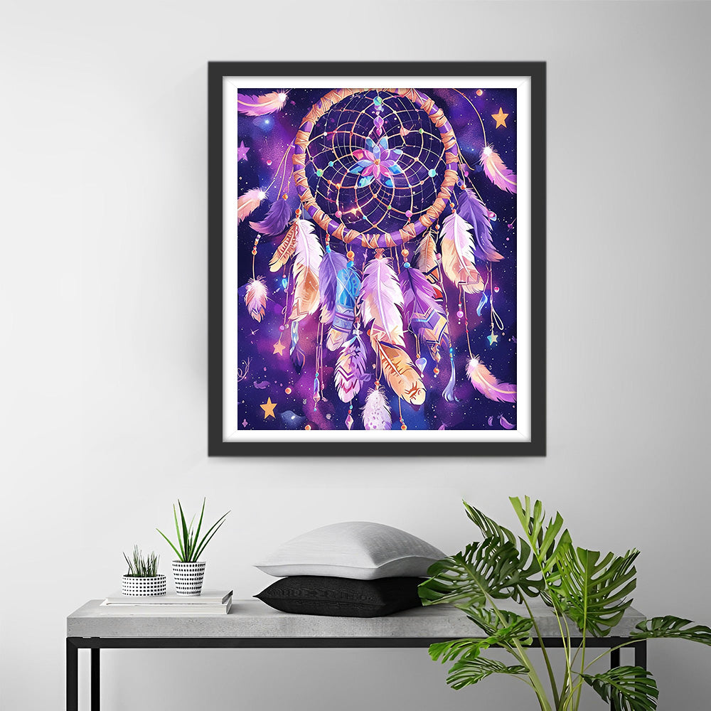 Fantasierijke Paarse Dromenvanger met Veren Diamond Painting