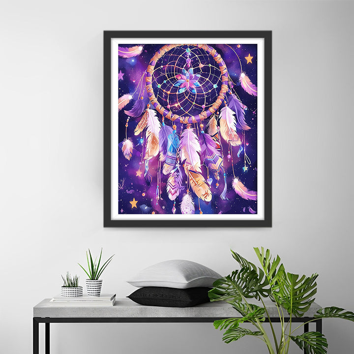 Fantasierijke Paarse Dromenvanger met Veren Diamond Painting