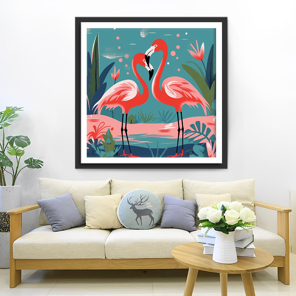 Flamingokoppel in de Lente Diamond Painting