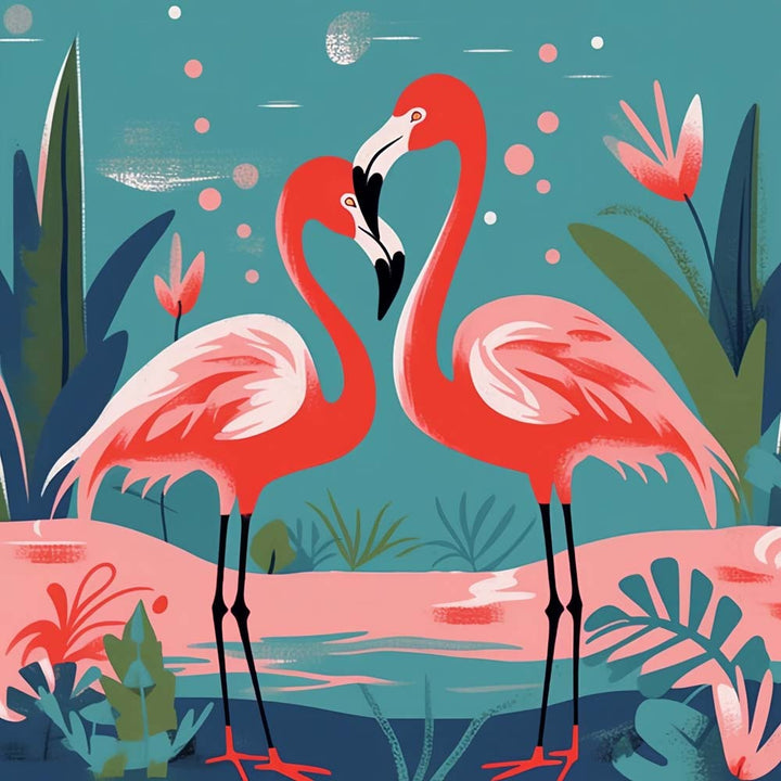 Flamingokoppel in de Lente Diamond Painting