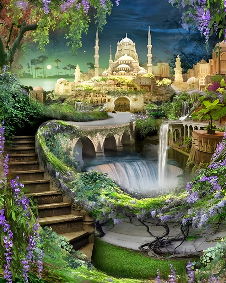 Fontein in de Kasteeltuin Diamond Painting