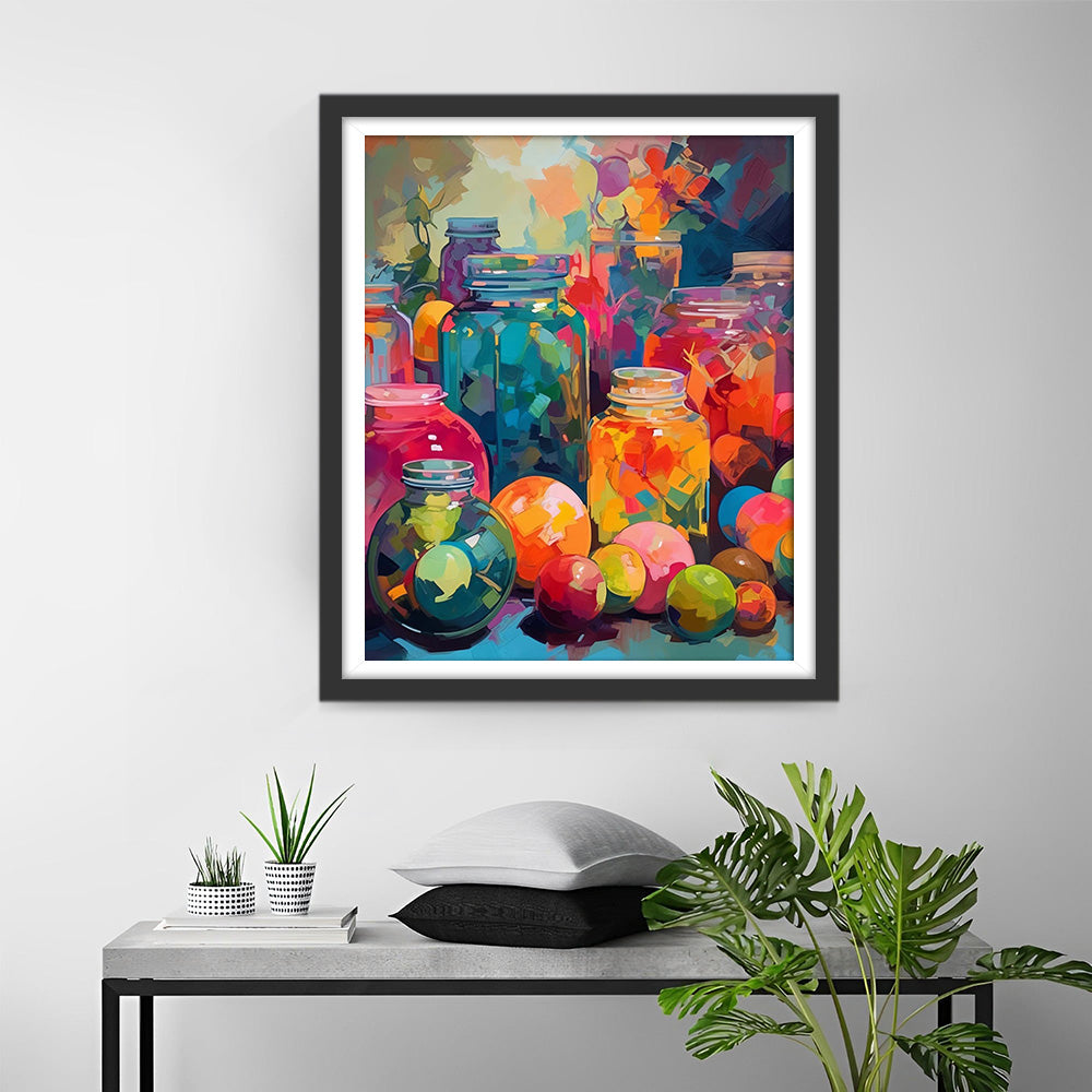 Fruit en Kleurrijke Glazen Flessen Diamond Painting