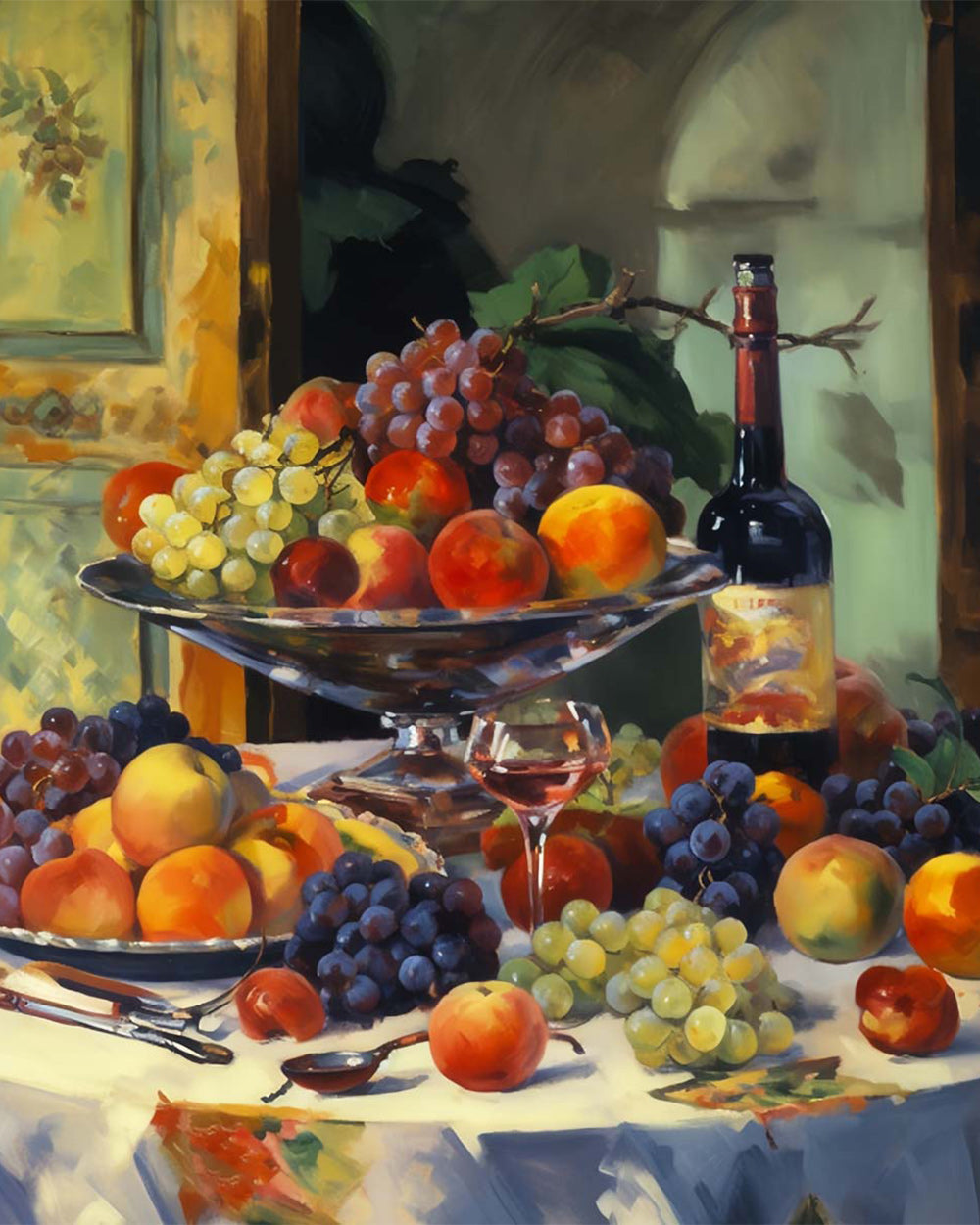 Fruit en Wijn op de Tafel Diamond Painting