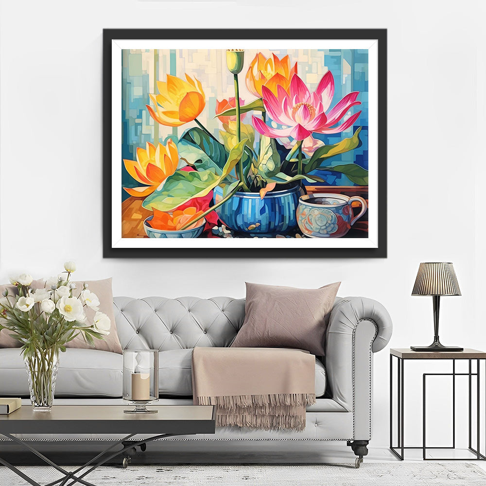 Geel en Roze Lotus Diamond Painting