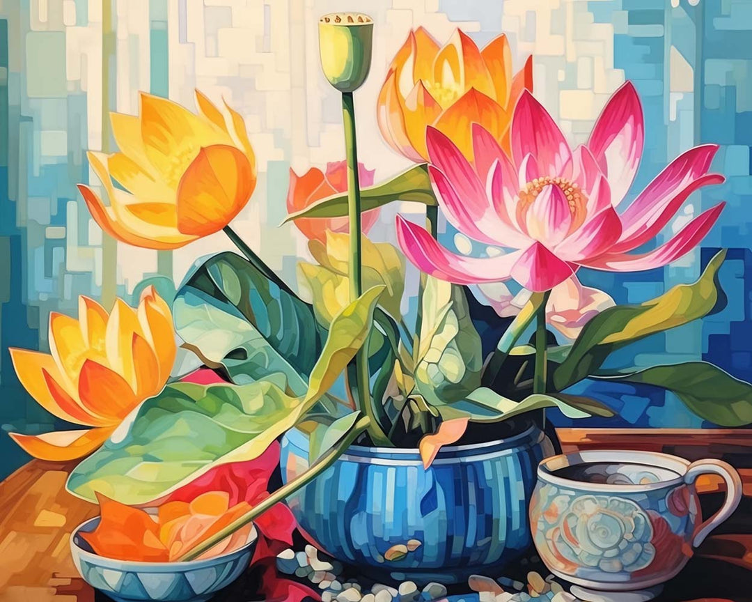 Geel en Roze Lotus Diamond Painting