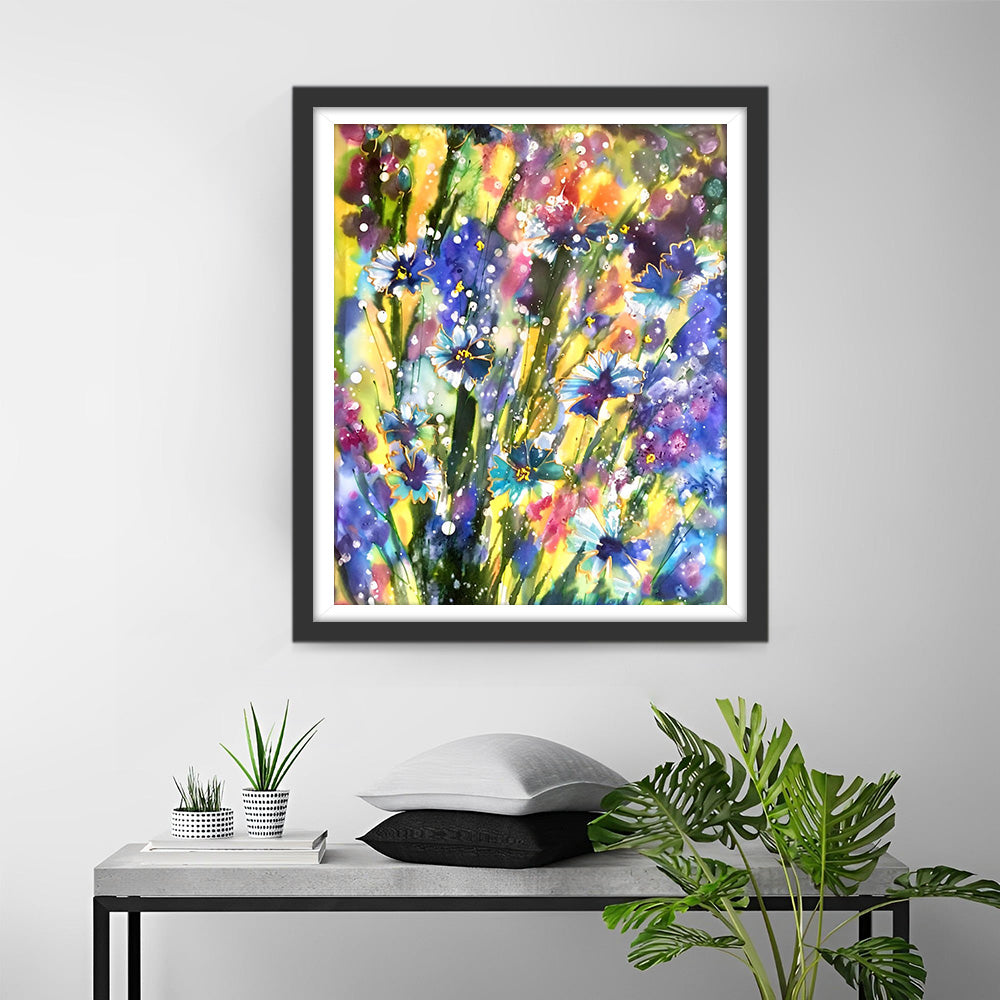 Gekrabbelde Paarse en Gele Wilde Bloemen Diamond Painting