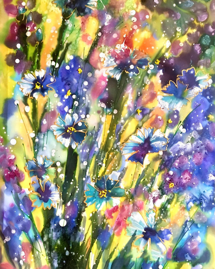 Gekrabbelde Paarse en Gele Wilde Bloemen Diamond Painting