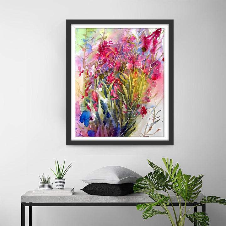 Gekrabbelde Rode Wilde Bloemen Diamond Painting