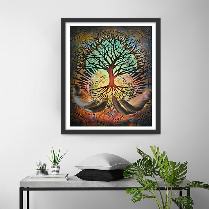 Gelden Boom van Geluk in de Hand Diamond Painting