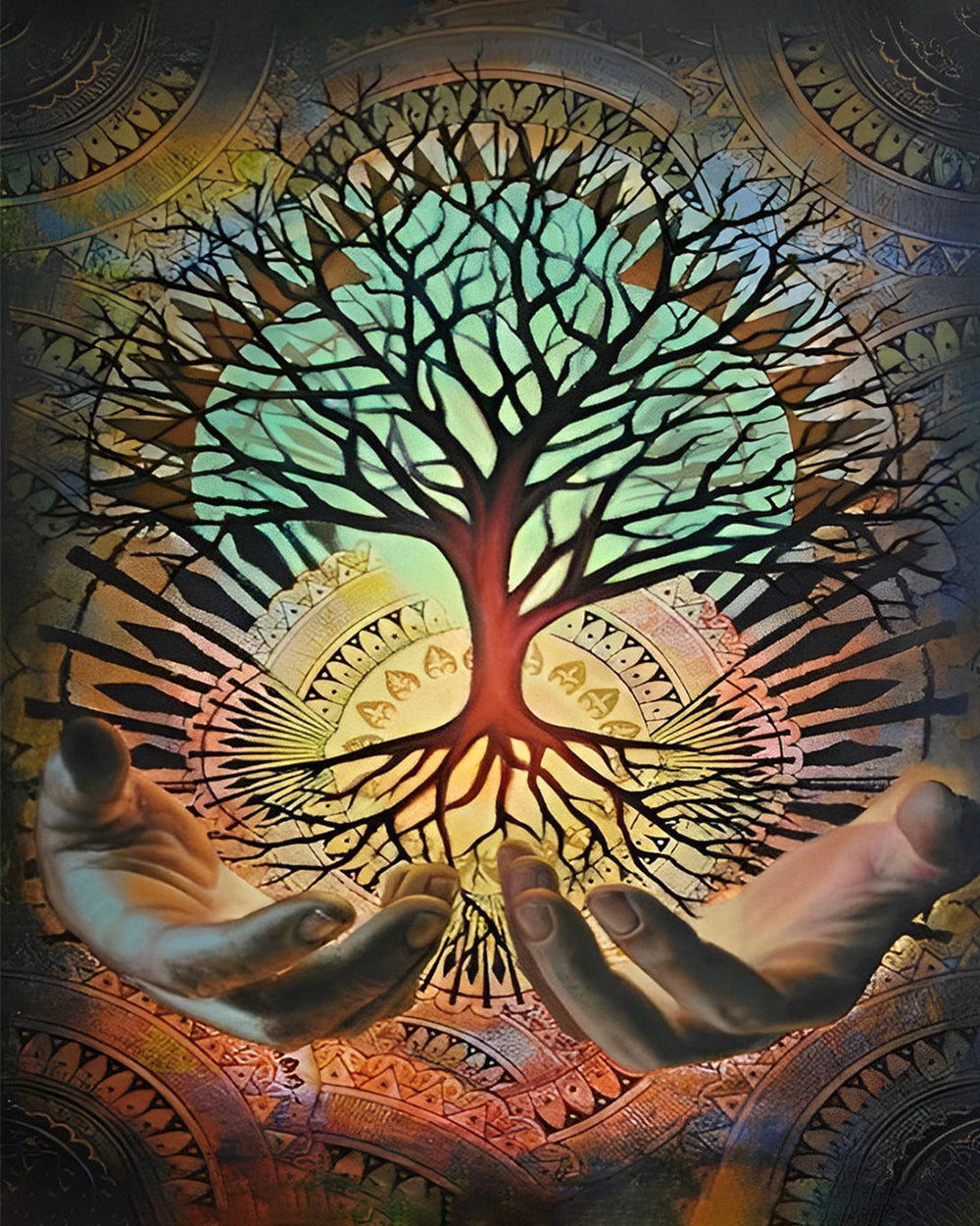 Gelden Boom van Geluk in de Hand Diamond Painting