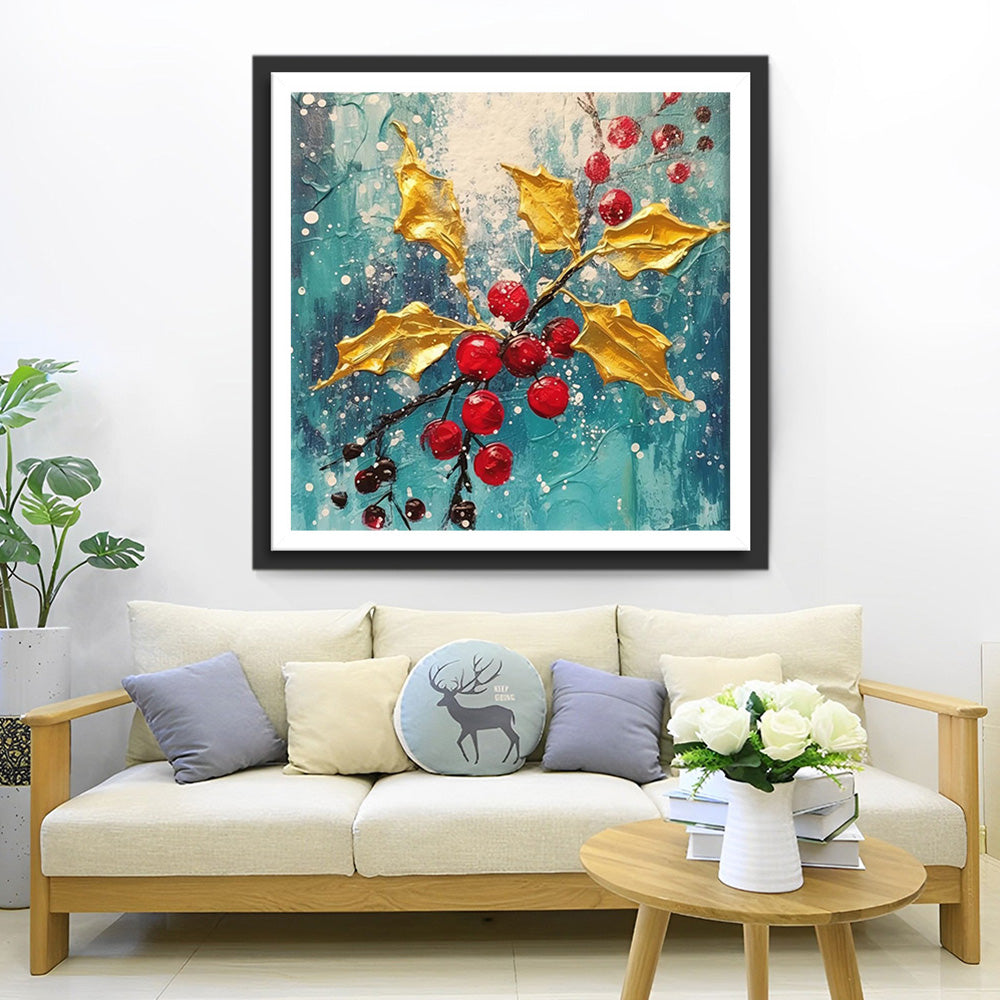 Gele Bladeren en Rode Bessen Diamond Painting