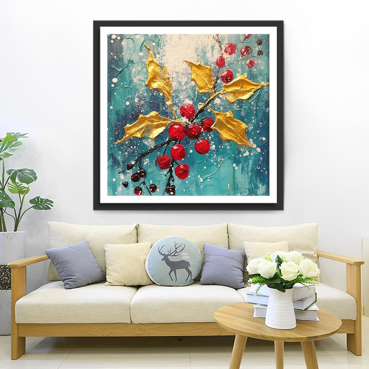 Gele Bladeren en Rode Bessen Diamond Painting