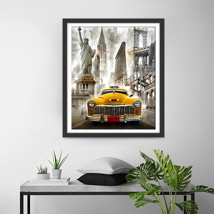 Gele Taxi in de Stad Diamond Painting