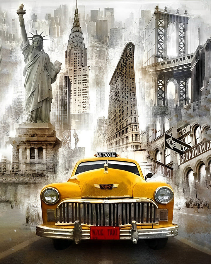 Gele Taxi in de Stad Diamond Painting