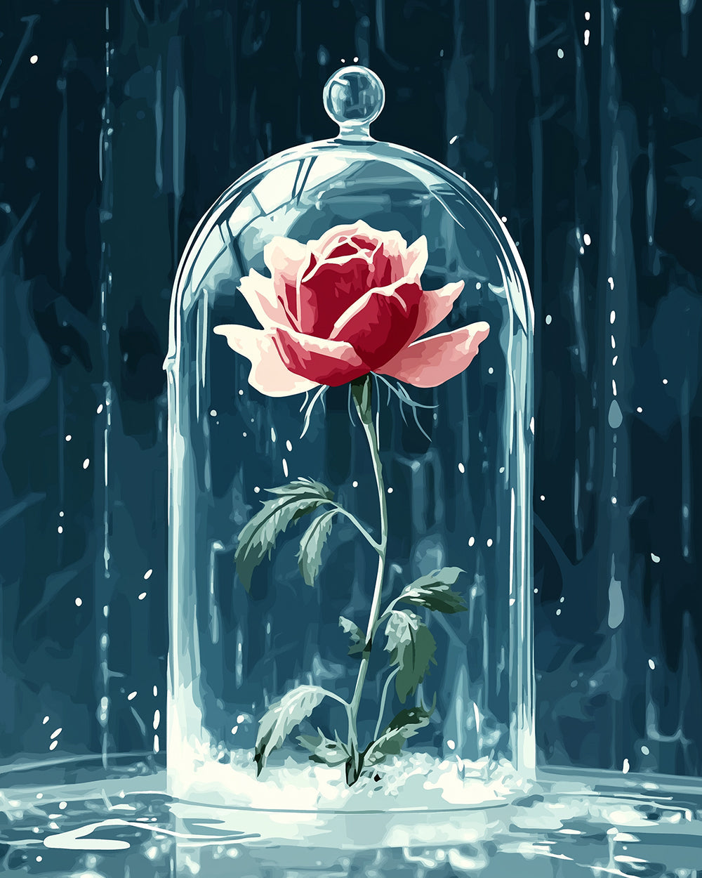 Gevangen Roze Roos Diamond Painting