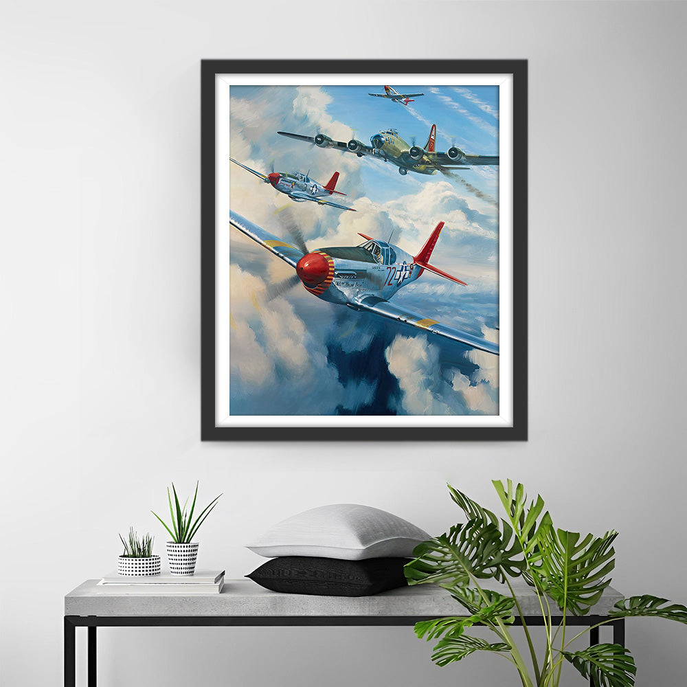 Gevechtsvliegtuig Vliegt Door de Wolken Diamond Painting