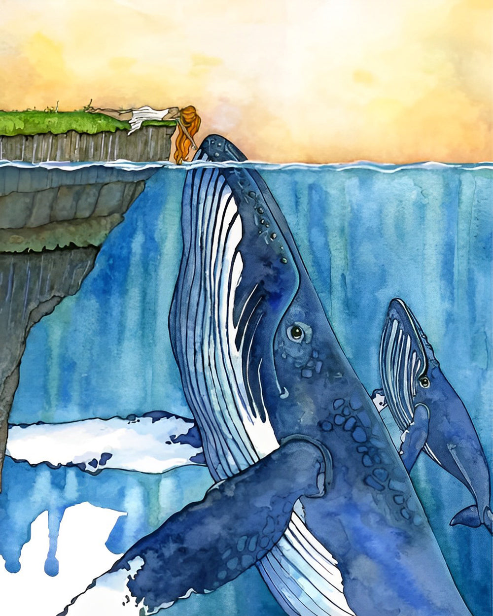 Gigantische Walvissen en Meisje Diamond Painting