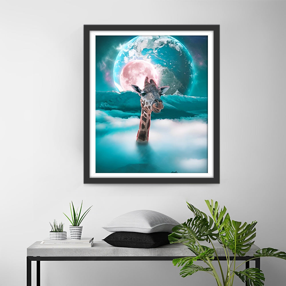 Giraf en Groene Planeet Diamond Painting
