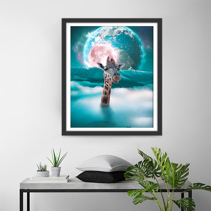 Giraf en Groene Planeet Diamond Painting