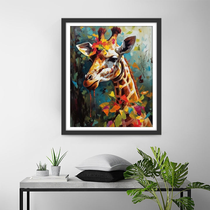 Giraffe en Kleurrijke Bladeren Diamond Painting