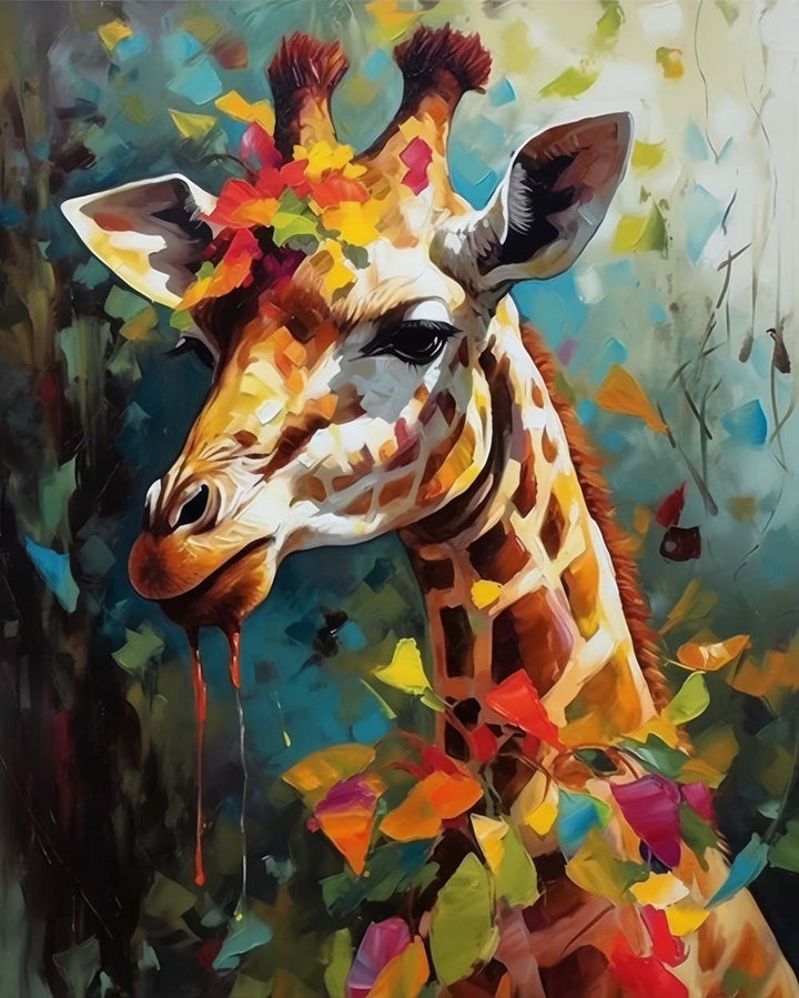 Giraffe en Kleurrijke Bladeren Diamond Painting