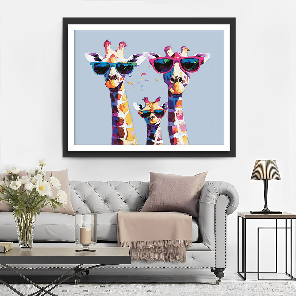 Giraffe Familie met Brillen Diamond Painting