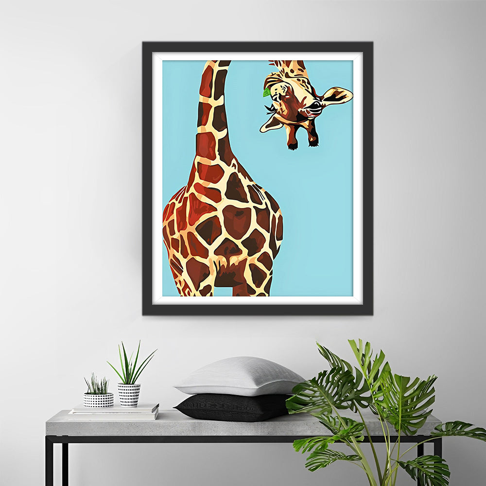 Giraffe op Blauwe Achtergrond Diamond Painting