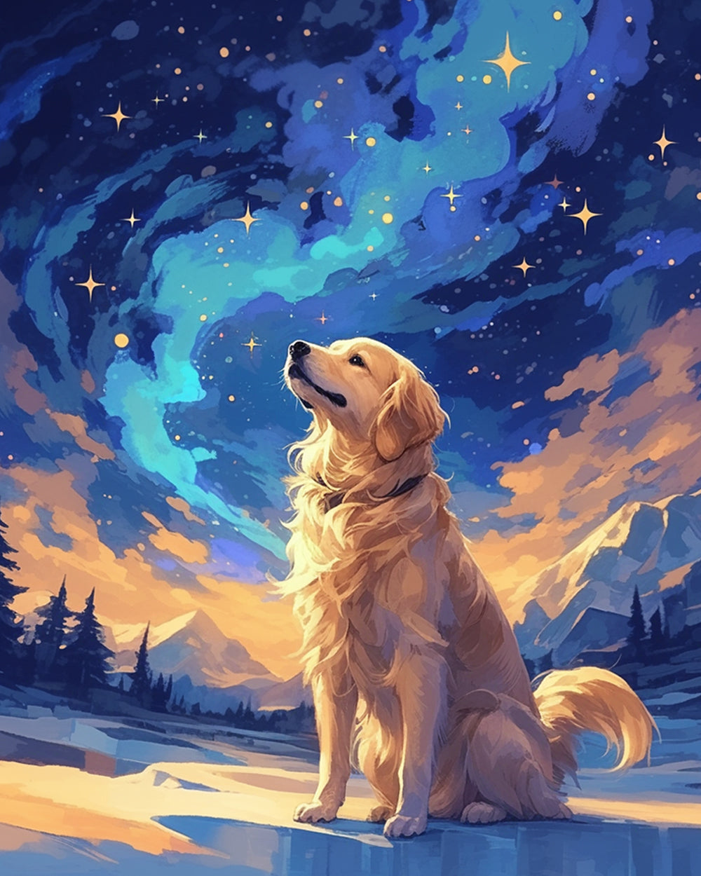 Golden Retriever onder de Sterren Diamond Painting