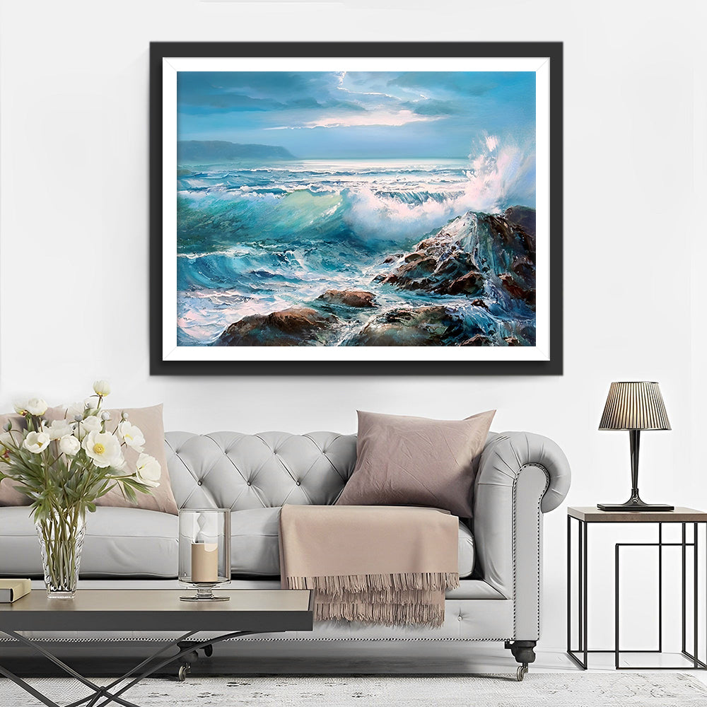 Golven die tegen de Rotsen slaan Diamond Painting