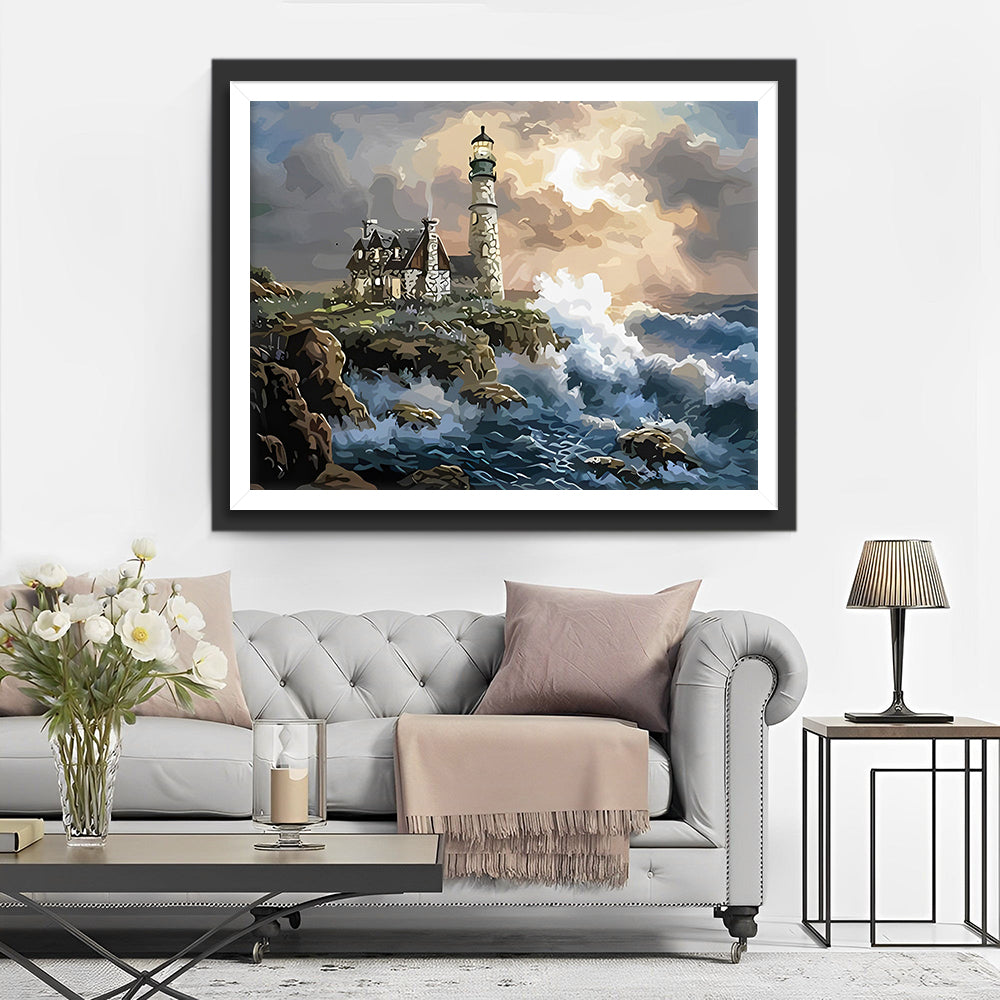 Golven en Vuurtoren Diamond Painting