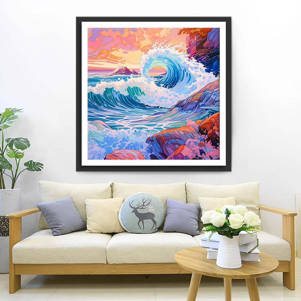 Golven Slaan tegen de Rotsen Diamond Painting