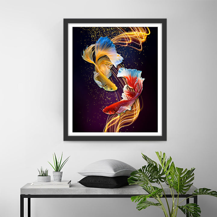Gouden en Rode Betta Vis Diamond Painting