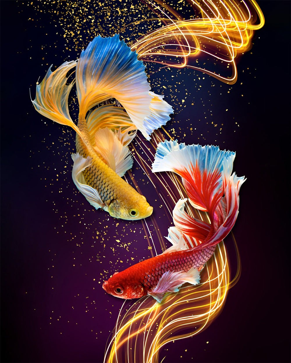 Gouden en Rode Betta Vis Diamond Painting