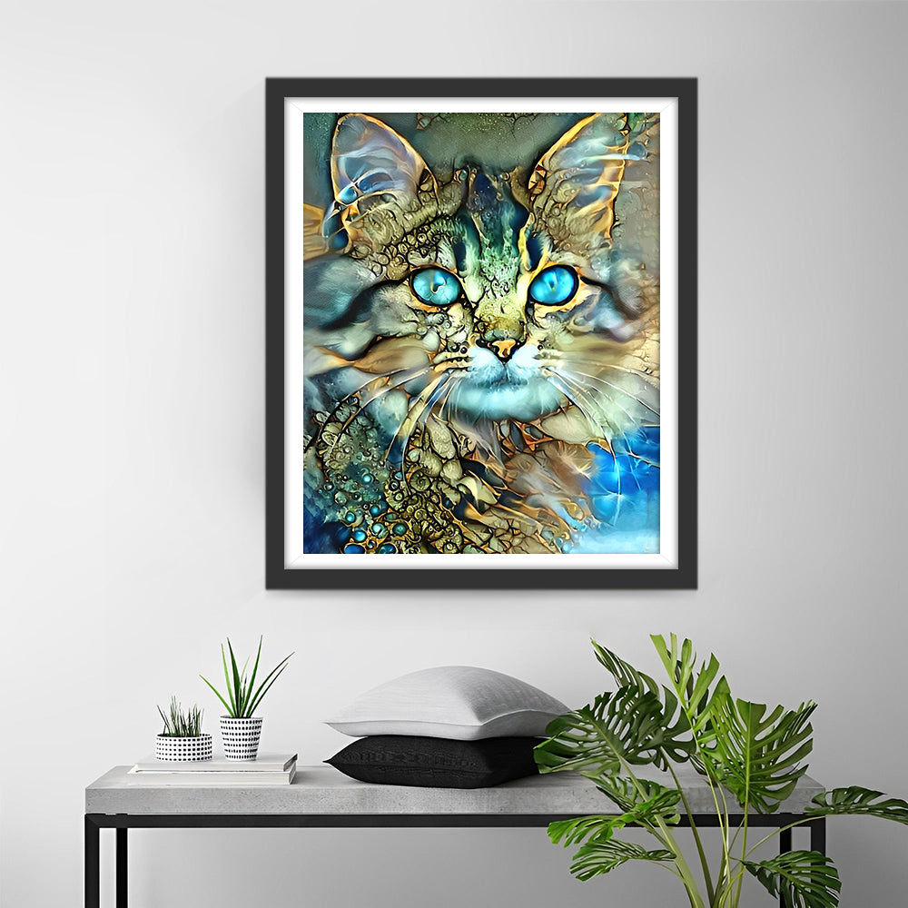 Gouden Kat met Blauwe Ogen Diamond Painting