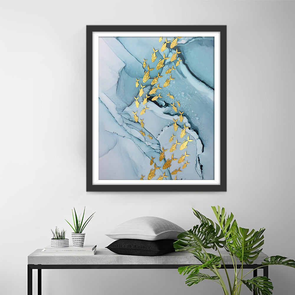 Gouden Vis in Blauw Water Diamond Painting