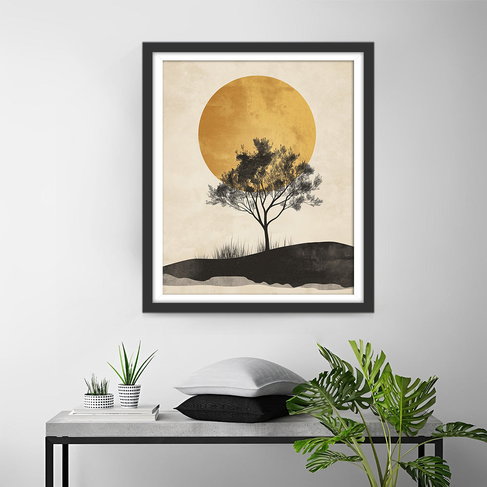 Gouden Zon en Eenzame Boom Diamond Painting