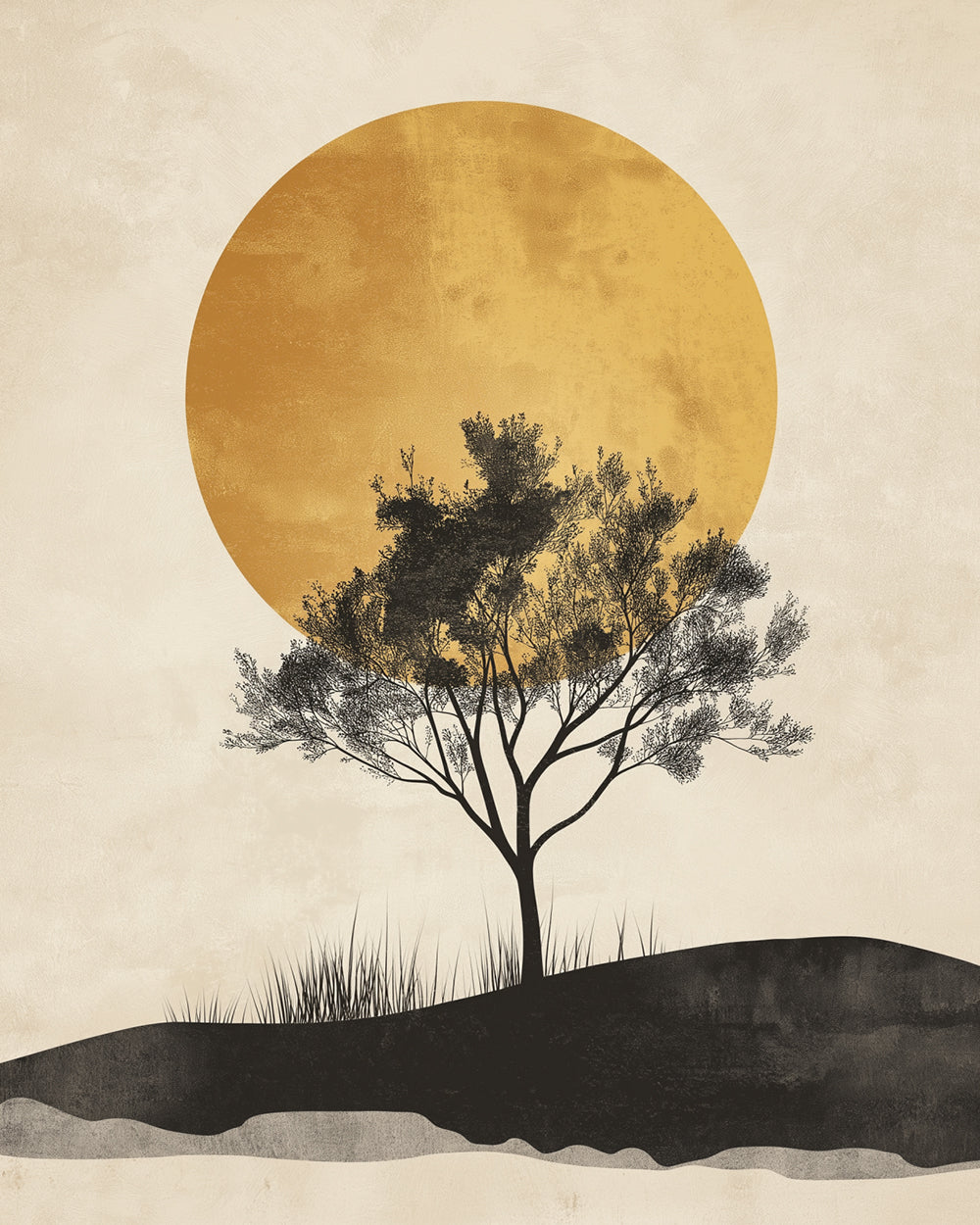 Gouden Zon en Eenzame Boom Diamond Painting