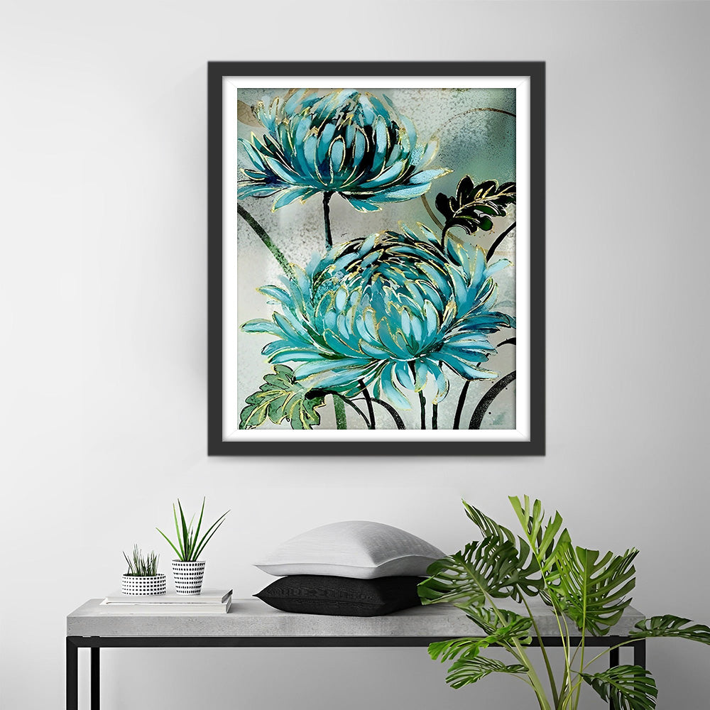 Goudgroene Chrysant Diamond Painting