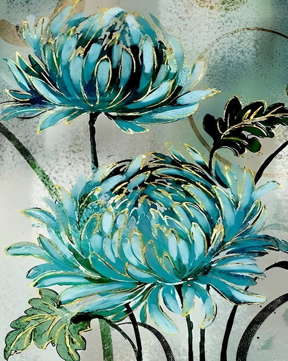Goudgroene Chrysant Diamond Painting