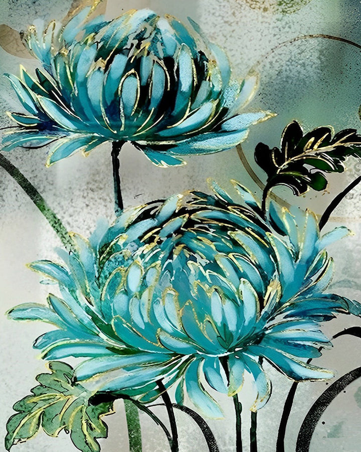 Goudgroene Chrysant Diamond Painting