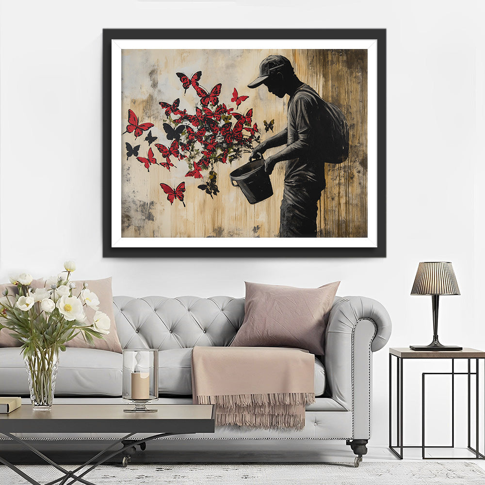 Graffiti Man en Vlinders Diamond Painting