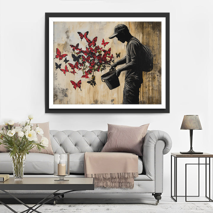 Graffiti Man en Vlinders Diamond Painting