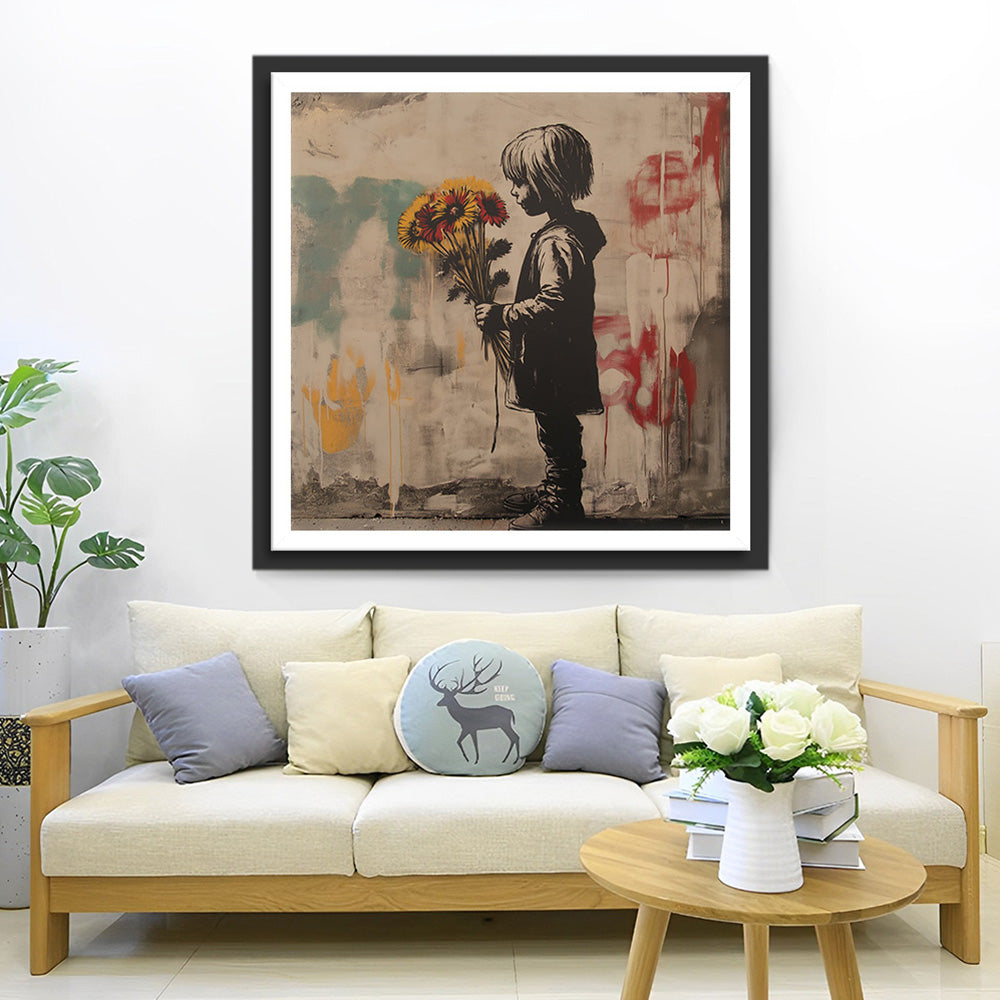 Graffiti Meisje en Gele Chrysant Diamond Painting