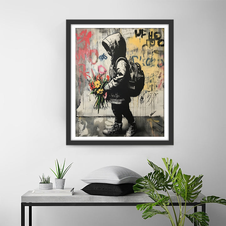 Graffiti Stijl Jongen en Bloemen Diamond Painting