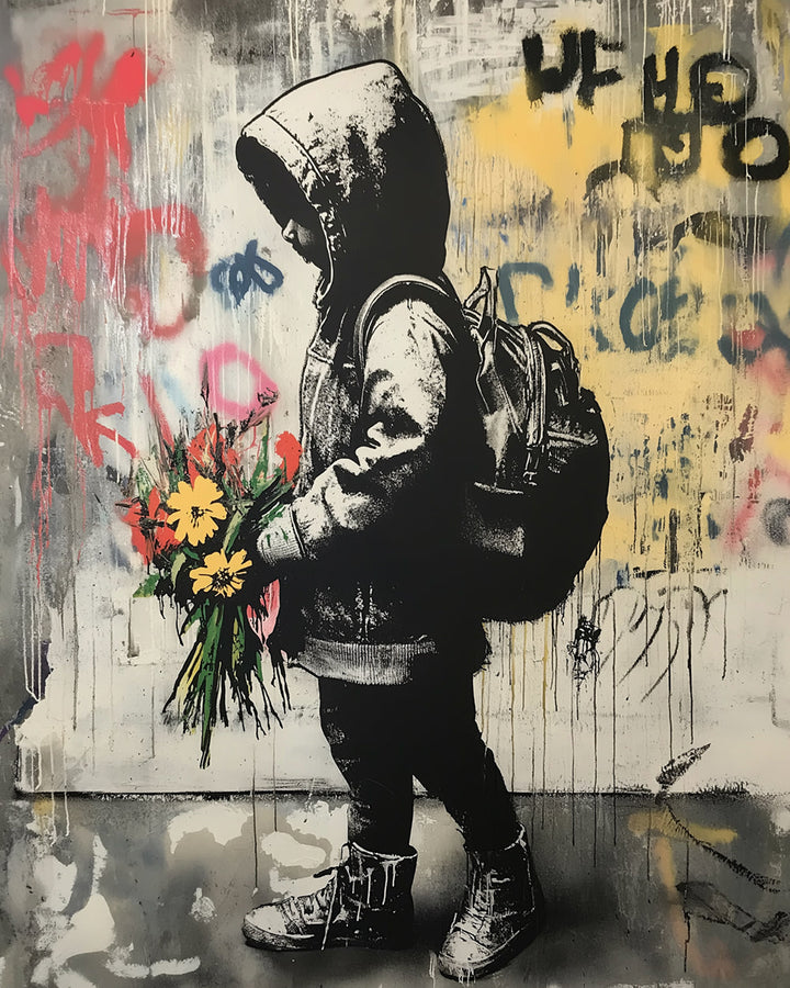Graffiti Stijl Jongen en Bloemen Diamond Painting