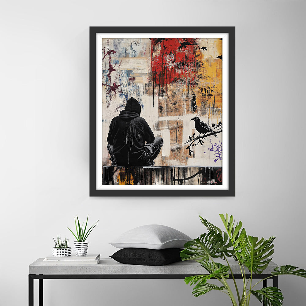 Graffiti Stijl Man en Raaf Diamond Painting