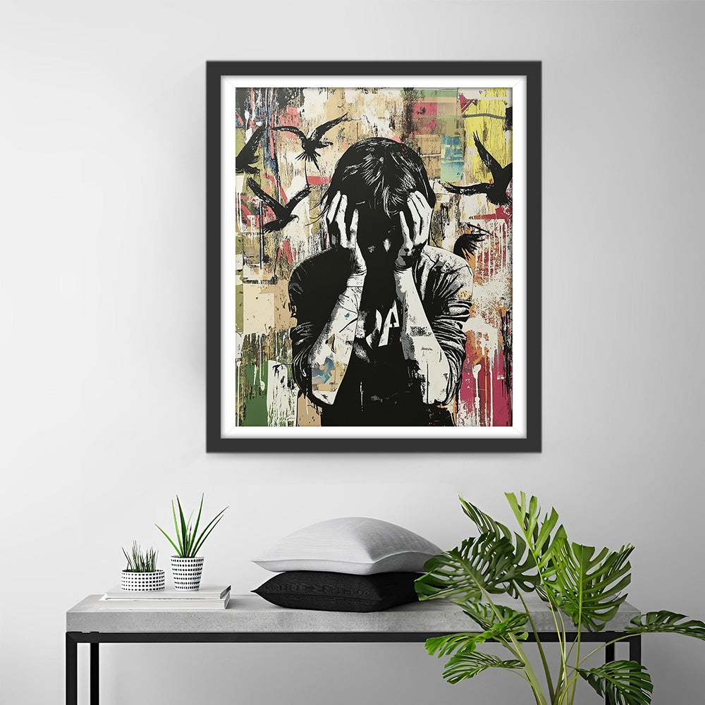 Graffiti Stijl Man en Zwarte Vogels Diamond Painting