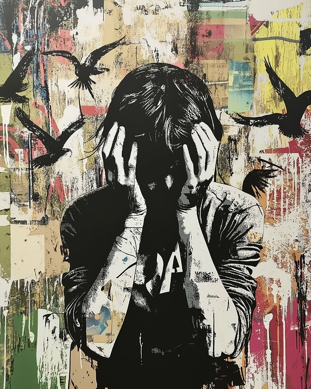 Graffiti Stijl Man en Zwarte Vogels Diamond Painting