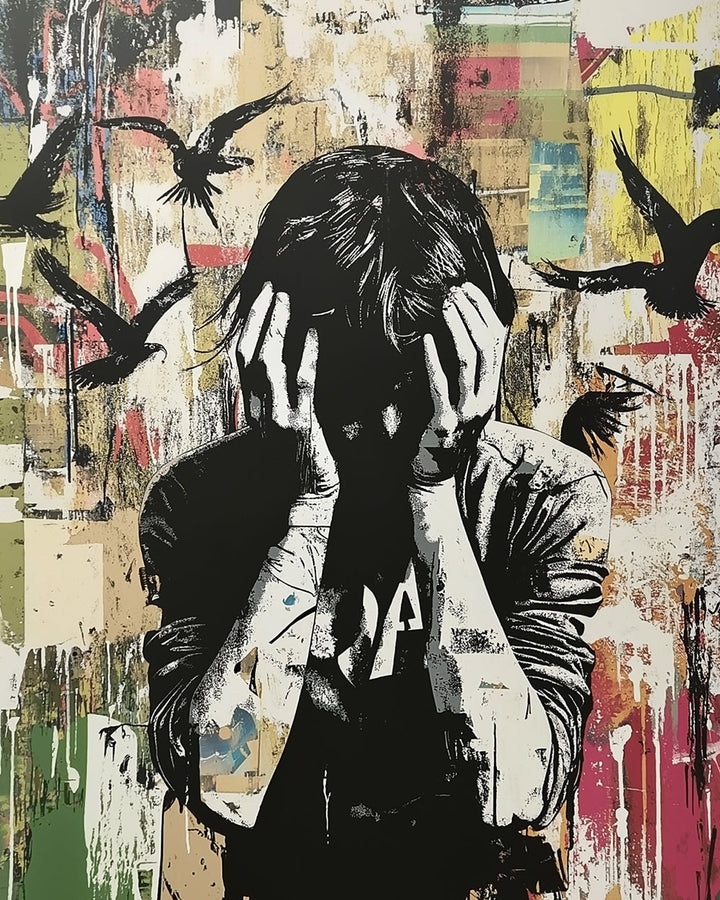 Graffiti Stijl Man en Zwarte Vogels Diamond Painting