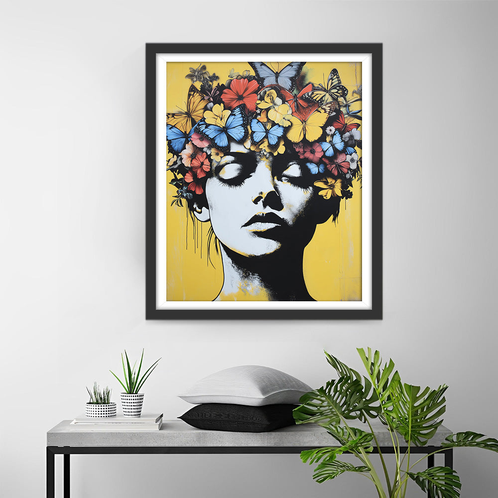 Graffiti Stijl Vlinder Vrouw Diamond Painting